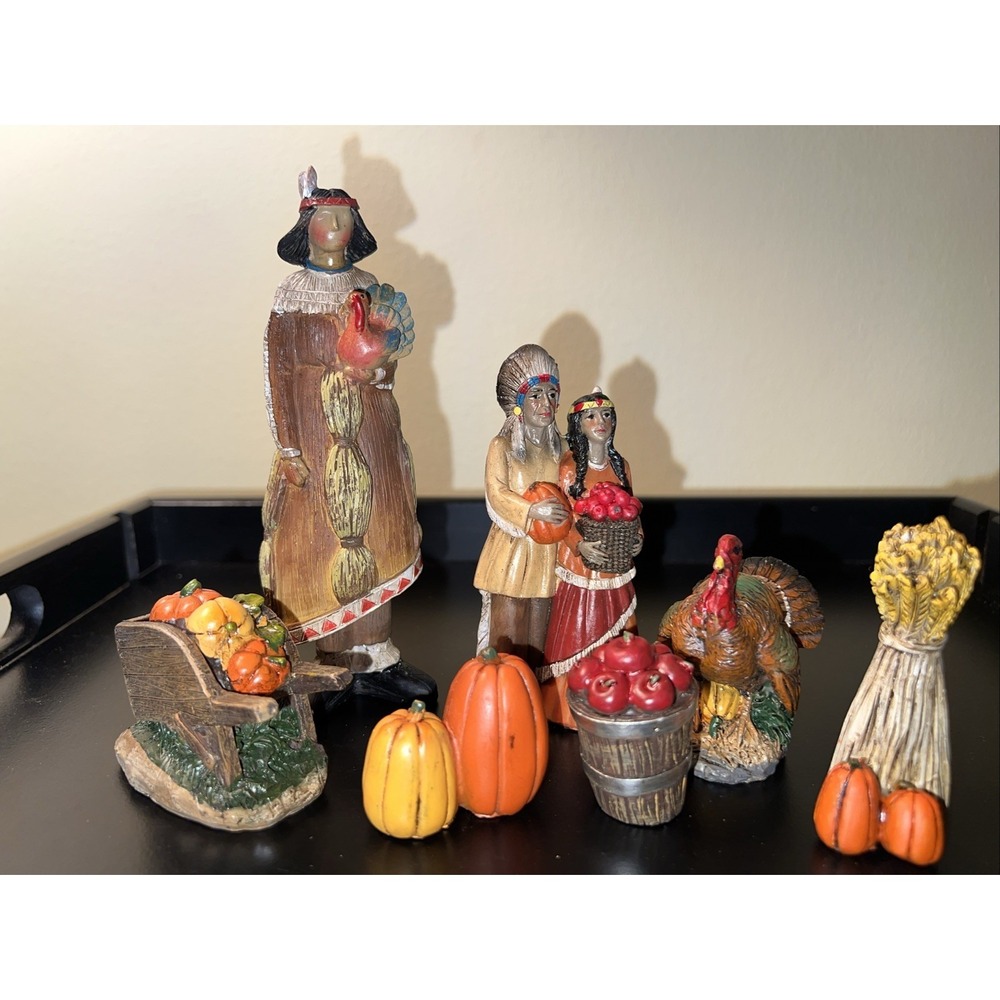 7 Pc Set of Miniature Indian Fall Harvest Thanksgiving Figurines Table Decor